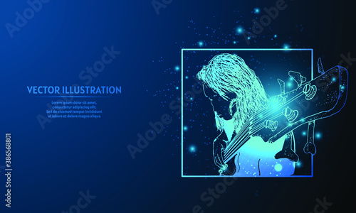 glowing bass player on dark blue. bass player background