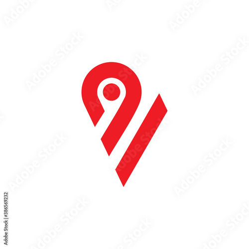 letter v pin location symbol geometric design logo vector