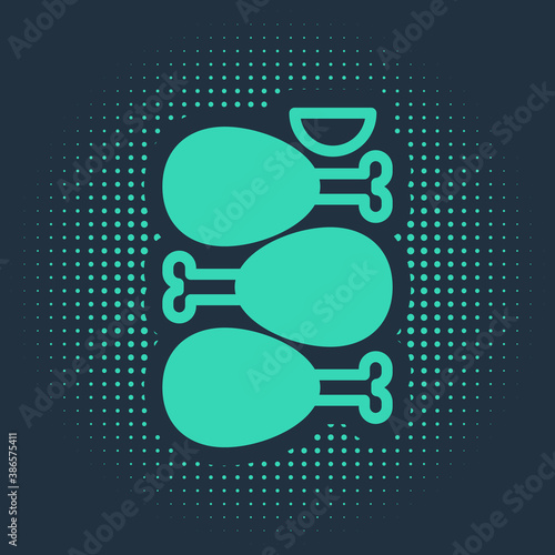Green Indian traditional food Tandoori chicken icon isolated on blue background. Abstract circle random dots. Vector.