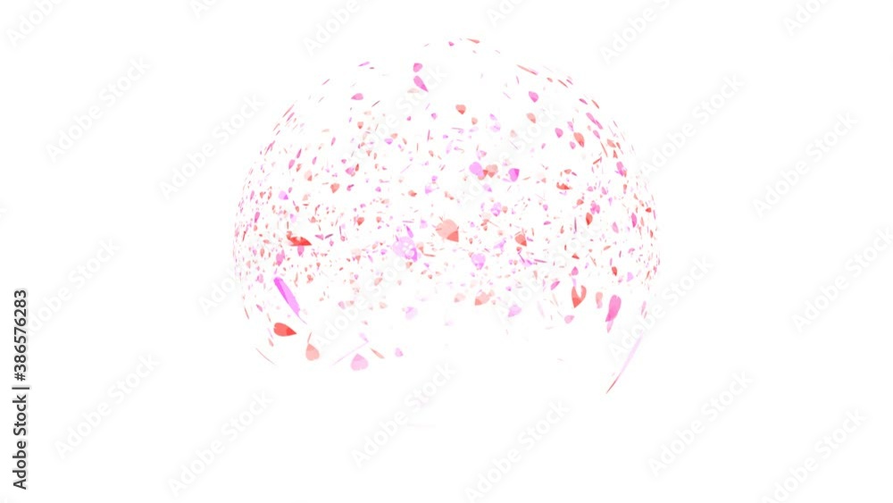 Million red pink sakura leaves in air ball sphere on black screen Million red pink sakura leaves in air ball sphere on black screen