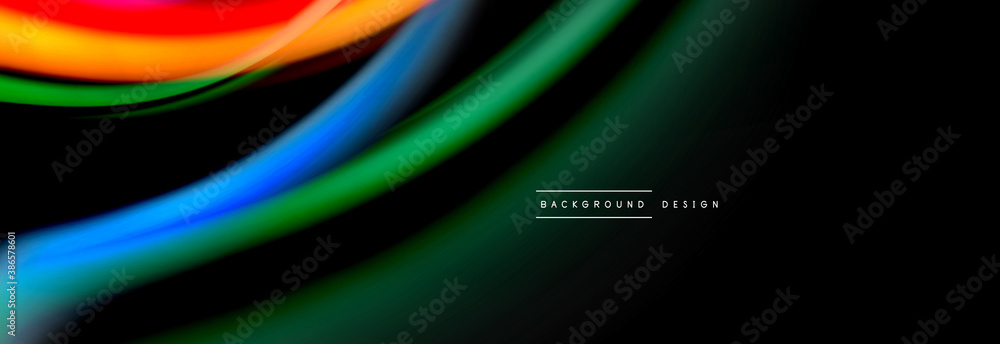 Dynamic motion abstract background. Color blurred stripes on black. Wave liquid lines poster. Vector illustration Dynamic motion abstract background. Color blurred stripes on black. Wave liquid lines poster. Vector illustration
