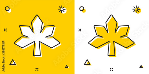 Black Chestnut leaf icon isolated on yellow and white background. Random dynamic shapes. Vector.