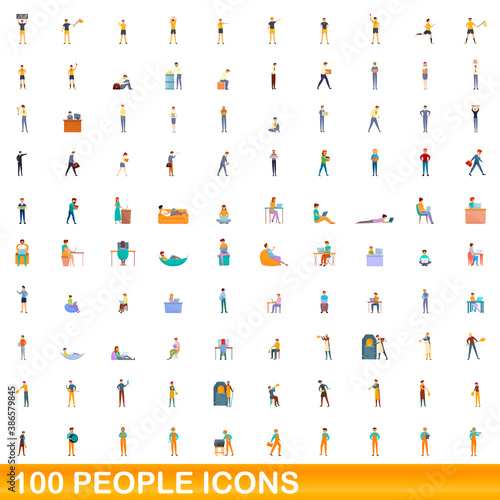 100 people icons set. Cartoon illustration of 100 people icons vector set isolated on white background