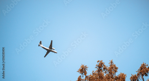 Airplane in the clear blue sky