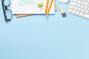 Business desk workplace and office objects