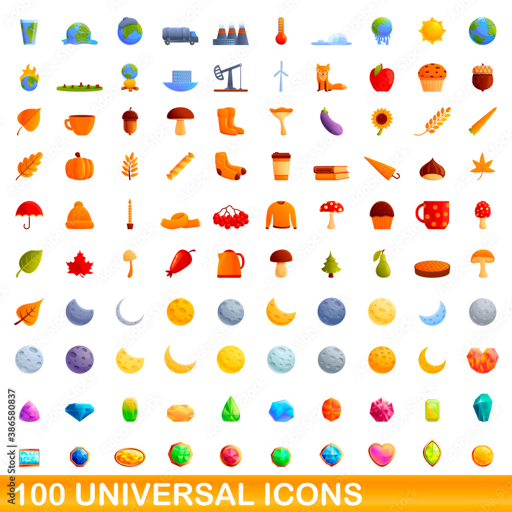 100 universal icons set. Cartoon illustration of 100 universal icons vector set isolated on white background 100 universal icons set. Cartoon illustration of 100 universal icons vector set isolated on white background