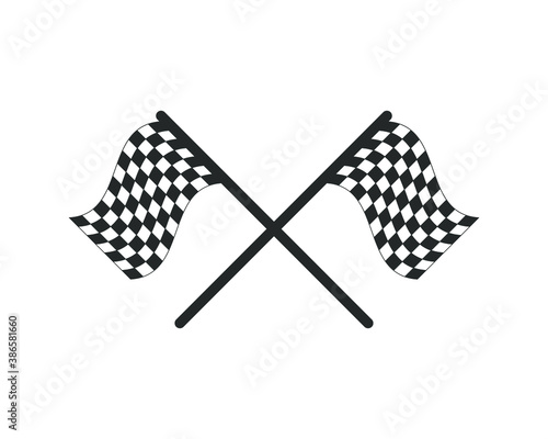 Chequered flag icon. Checkered black and white sign. Check grid pattern poleflag illustration. Motor sport race finish symbol. Victory championship logo. Isolated on white background. photo