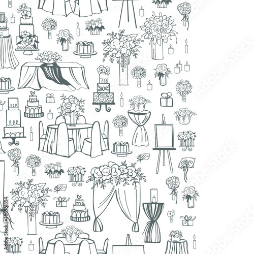  Wedding background. Flowers, cakes,  arches, decoration for tables,  bridal bouquet.