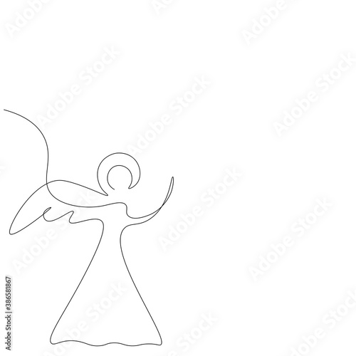 Christmas angel line drawing. Vector illustration