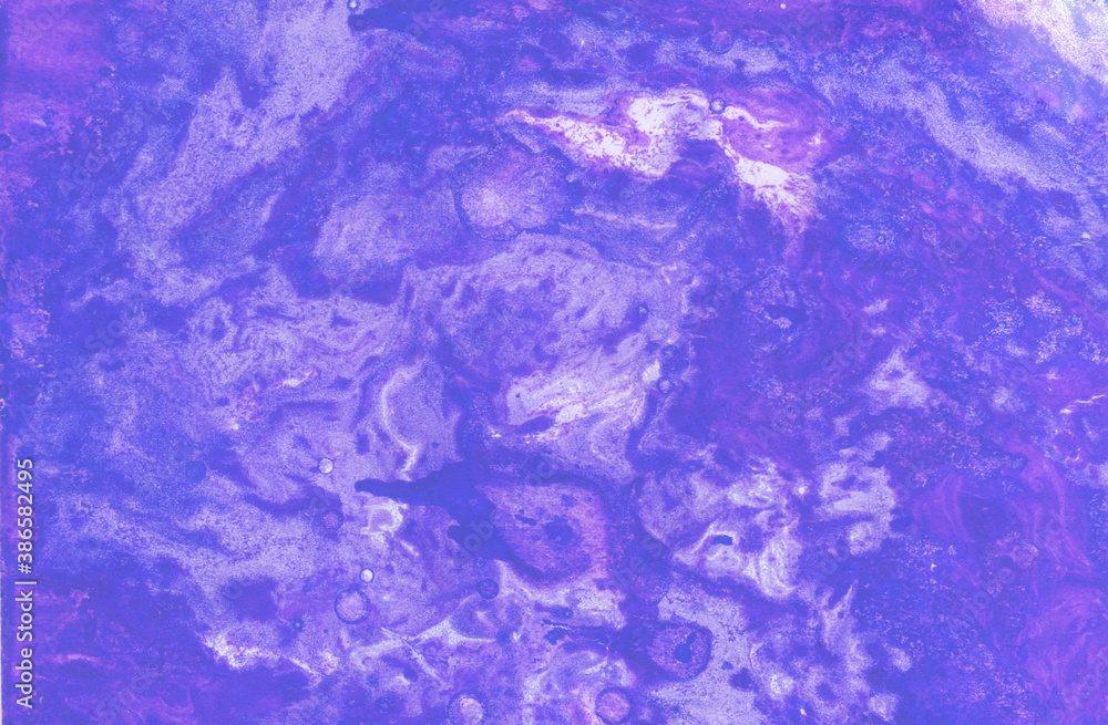 purple blue lilac paint in monotype technique, abstract texture background for your design Imitation marble, granite. Paper marbling aqueous surface design, unique marble.