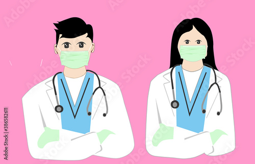 flat illustration doctor with wearing mask for health