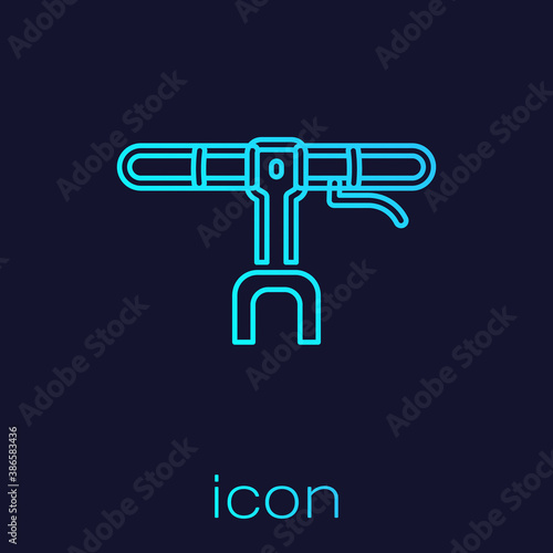 Turquoise line Bicycle handlebar icon isolated on blue background. Vector.