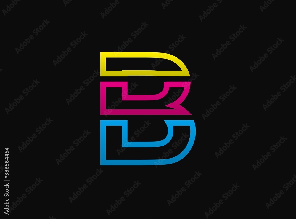 B letter logo, vector desing font .Dynamic cmyk split blue, pink, yellow color on black background. For social media,design elements, creative poster, web template etc. B letter logo, vector desing font .Dynamic cmyk split blue, pink, yellow color on black background. For social media,design elements, creative poster, web template etc.
