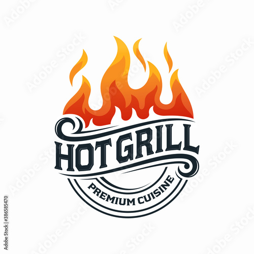 Hot Grill Logo Design Vector Template