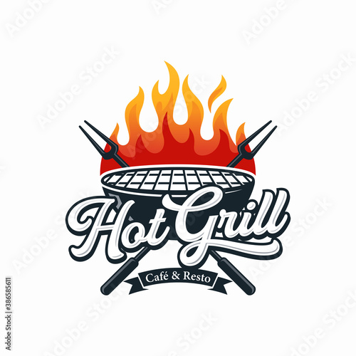 Hot Grill Logo Design Vector Template