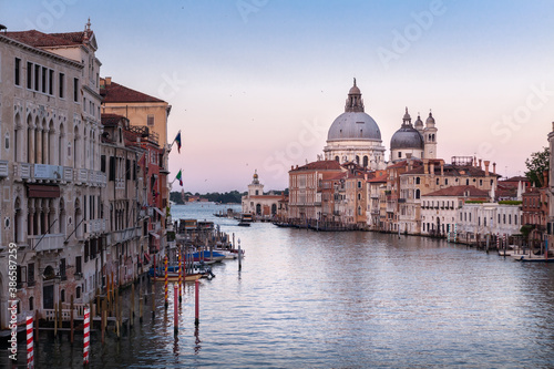 Grand Canal in Venice, with Santa Maria della Salute Basilica in the background.