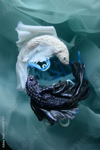 Black and white Yin-Yang Fish handmade product made of polymer clay