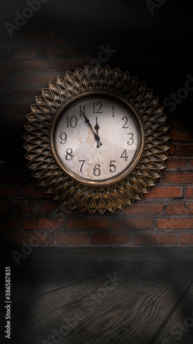 A dark room with brick wall...