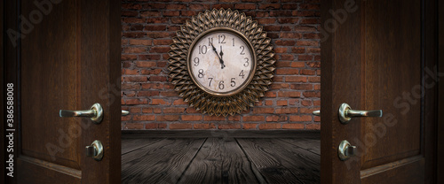 A dark room with brick wall...