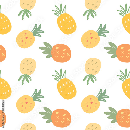 Seamless Pattern with Hand Drawn Pineapple Design on White Background