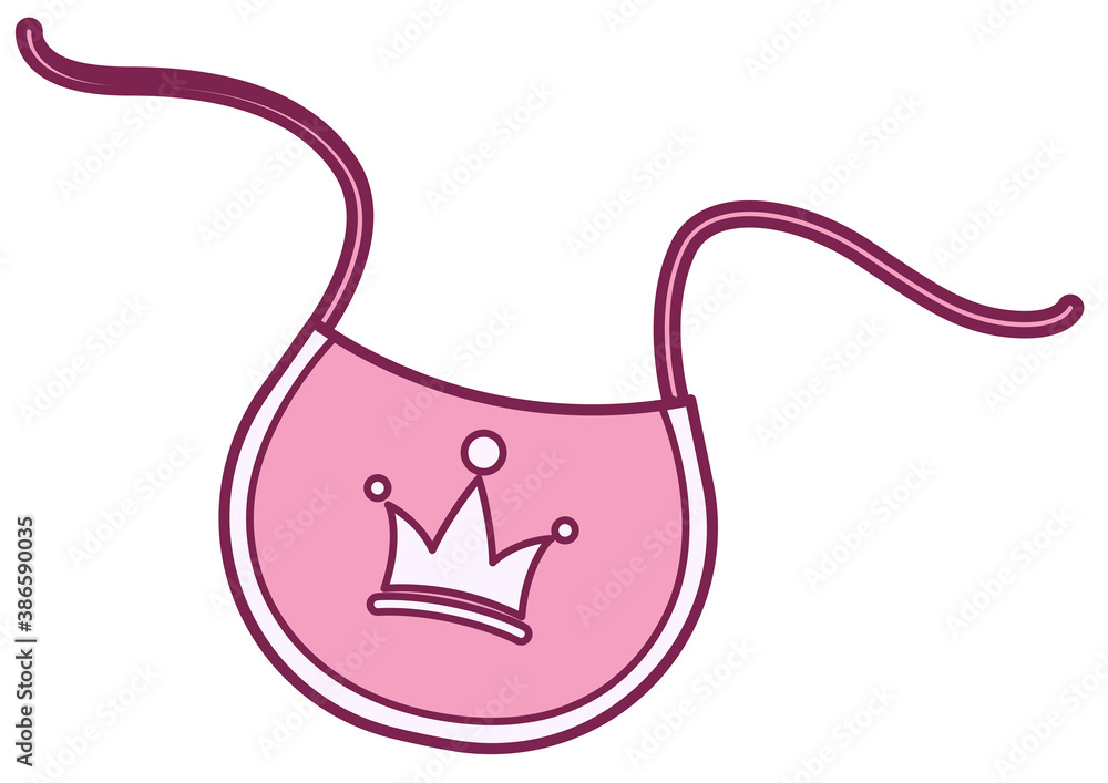 Pink bib with crown, little princess clothing vector Pink bib with crown, little princess clothing vector