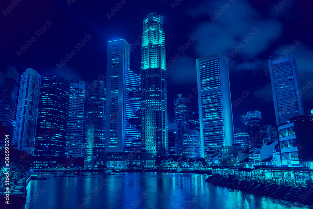 Cityscape of the night. The business district of the city.