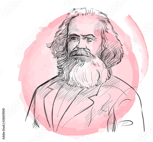 hand drawn portrait of karl marx . sketch style vector photo