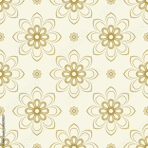 Floral vector golden ornament. Seamless abstract classic background with golden flowers. Pattern with repeating floral elements. Ornament for fabric  wallpaper and packaging