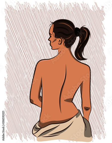 drawing of a girl with her back