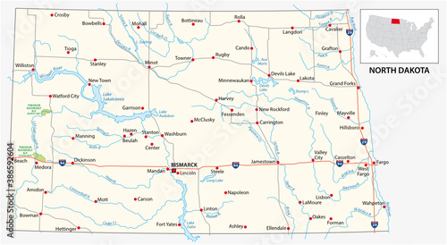 road map of the US American State of north dakota photo