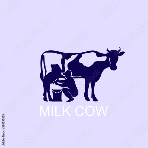 farmer milking, dairy milk logo, vector illustrations