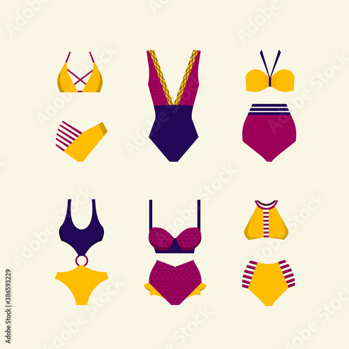Set of fashion women swimwear. vector illustration.