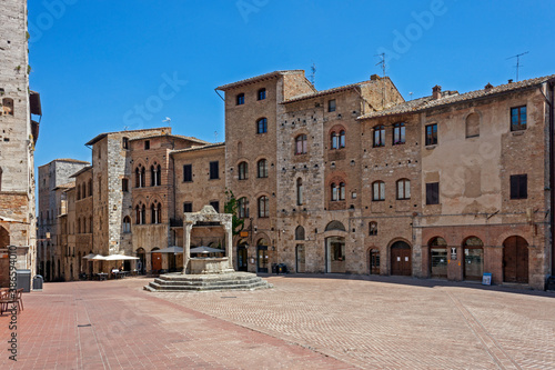 square in the town of San Gimignano during the lockdown for COVID-19