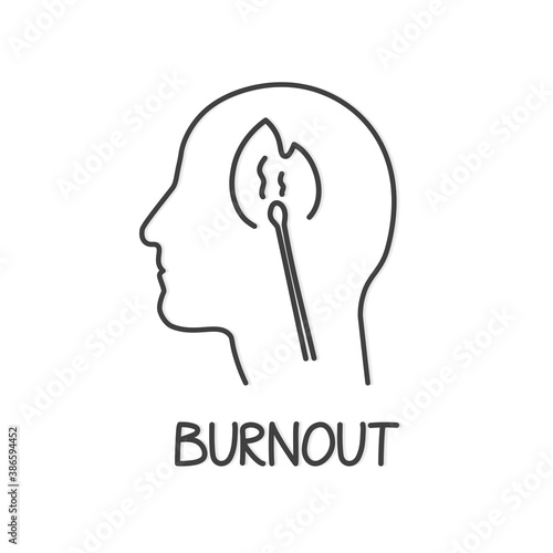 burnout concept, head with burned match - vector illustration