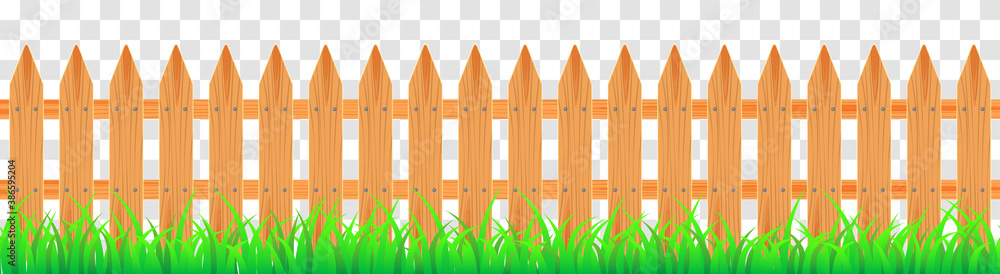 Wood farmer's fence with grass. Wooden plaque and crossed boards isolated on transparent background. Vector illustration. Wood farmer's fence with grass. Wooden plaque and crossed boards isolated on transparent background. Vector illustration.