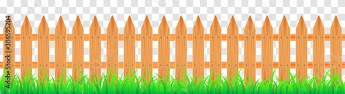 Wood farmer's fence with grass. Wooden plaque and crossed boards isolated on transparent background. Vector illustration.