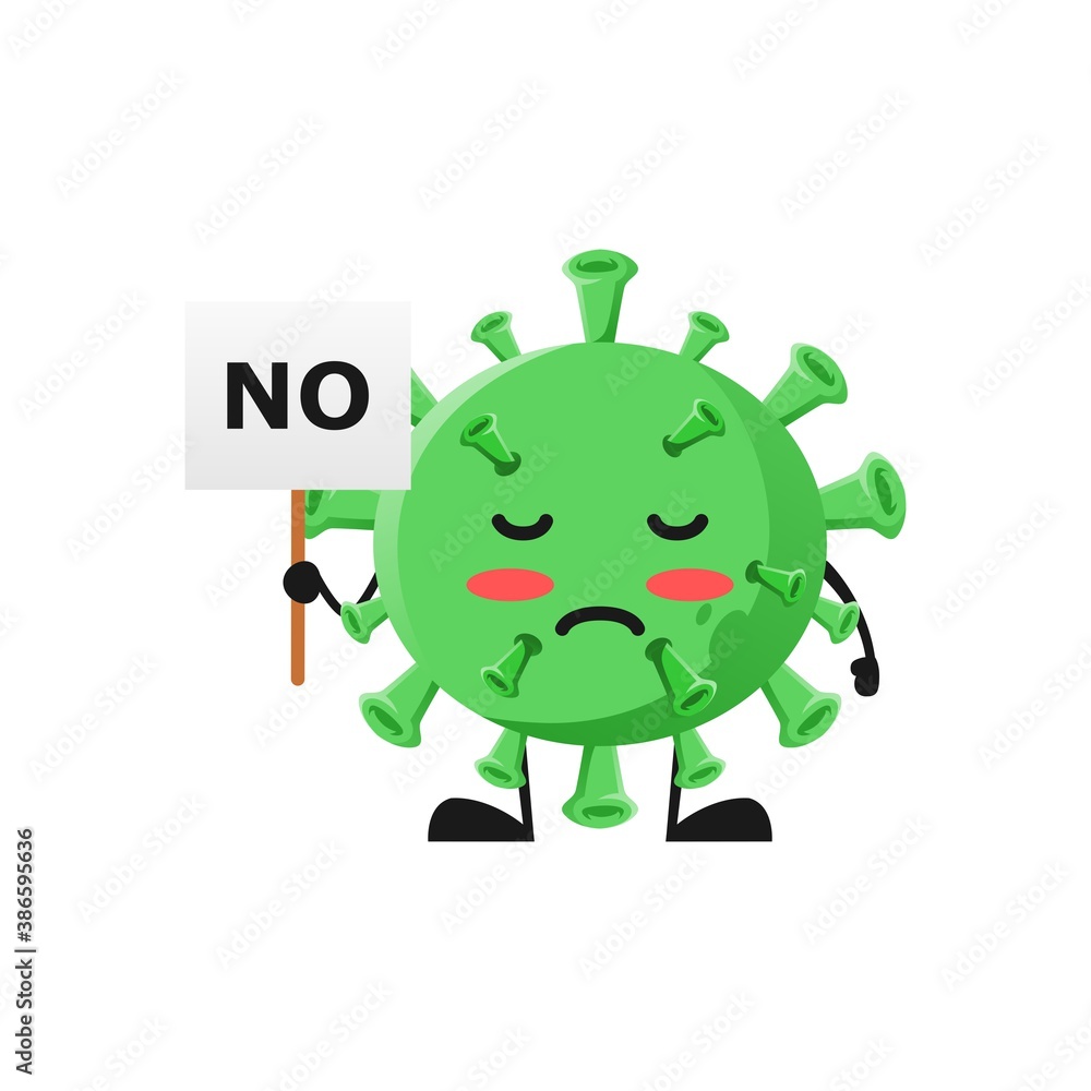 vector illustration of cute virus bacteria mascot or character holding sign say no. cute virus bacteria Concept White Isolated. Flat Cartoon Style Suitable for Landing Page, Banner, Flyer, Sticker.