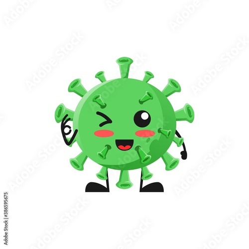 vector illustration of cute virus bacteria mascot or character agree okay. cute virus bacteria Concept White Isolated. Flat Cartoon Style Suitable for Landing Page, Banner, Flyer, Sticker.