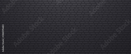 Black brick wall, texture background, panorama of masonry