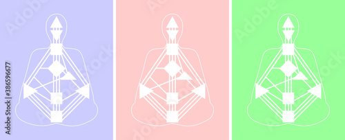 Vector image on the theme of human design. White bodygraphs on colored backgrounds.