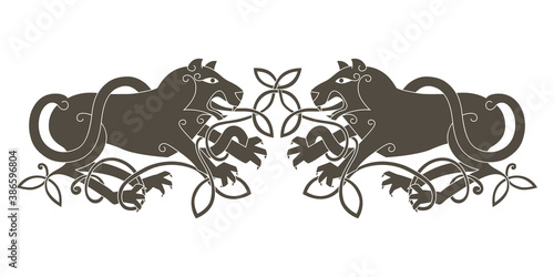 Ancient celtic mythological symbol of animals. Vector knot ornament isolated on white background