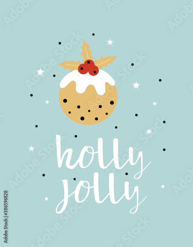 greeting card with christmas pudding, vector illustration