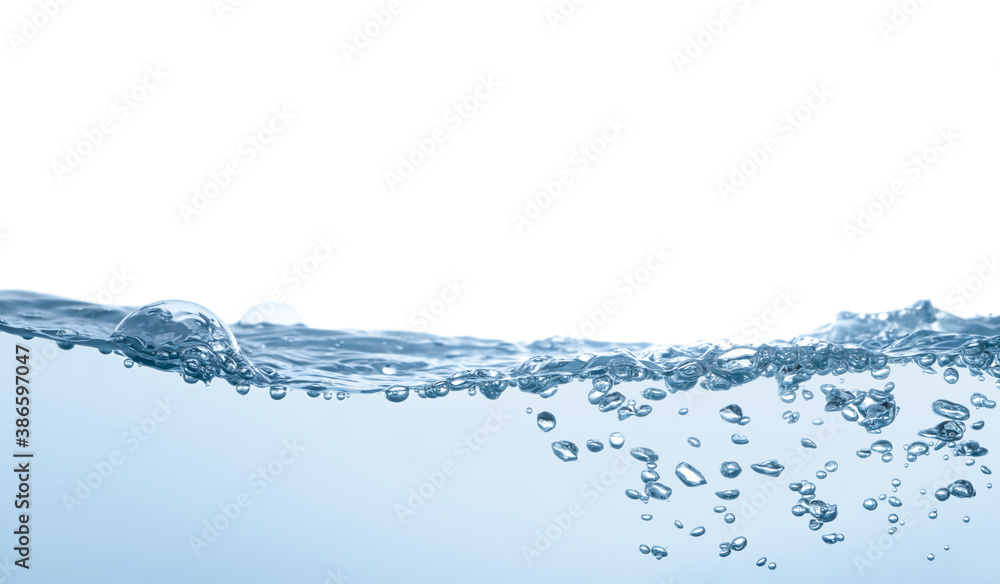 Water splash Aqua flowing in waves and creating bubbles Drops on the water surface feel fresh and clean isolated on white background Water splash Aqua flowing in waves and creating bubbles Drops on the water surface feel fresh and clean isolated on white background