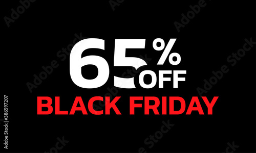 65 percent price off icon or label. Black Friday Sale banner. Discount badge design. Vector illustration.