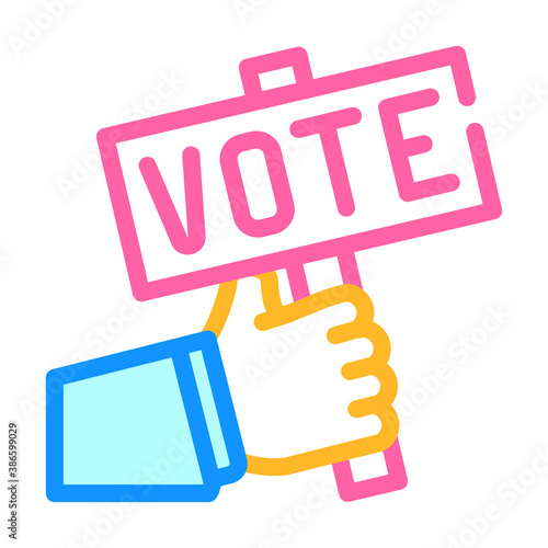 hand holding vote nameplate color icon vector illustration