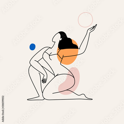 Beautiful female figure. Vector logo design template and illustration in simple minimal linear style - body positive emblem, abstract badge for lingerie designer, modern feminine art