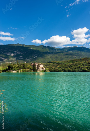 Lake Toblino with the medieval castle, small alpine lake in Trentino Alto Adige, Madruzzo, Italy, Europe photo