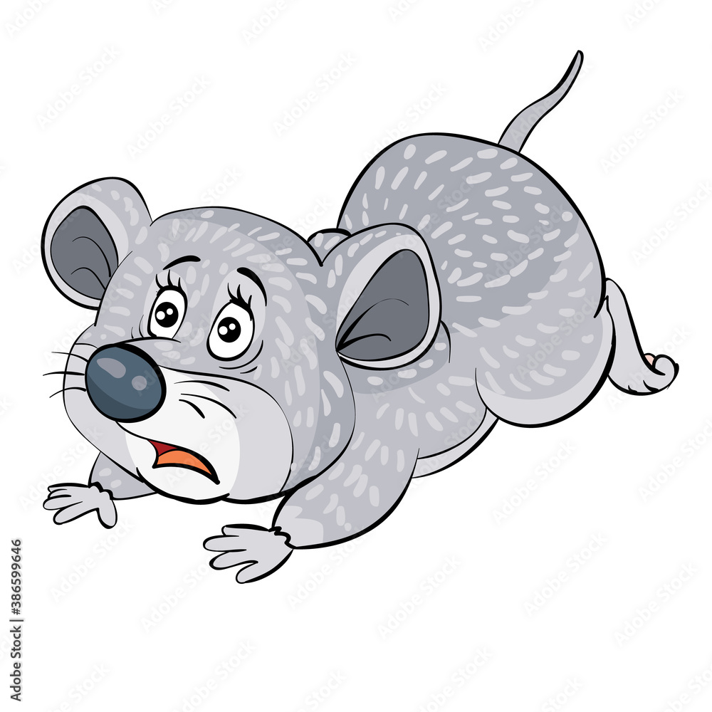 Obraz premium scared mouse character running away from someone, cartoon illustration, isolated object on white background, vector,