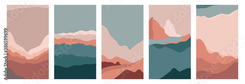 Vector set of abstract creative backgrounds in minimal trendy style with copy space for text  and mountain landscape - design templates for social media stories 