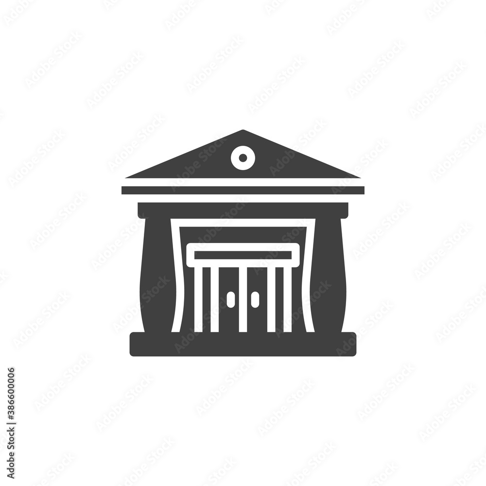 Bank building with columns vector icon. filled flat sign for mobile concept and web design. Court house building glyph icon. Symbol, logo illustration. Vector graphics